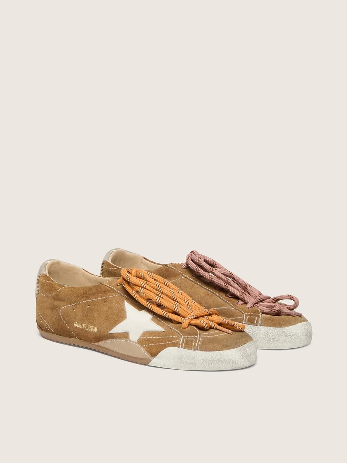 Golden Goose Womens True-Star In Tobacco-Colored Suede With White Star And Platinum Heel Tab Womens