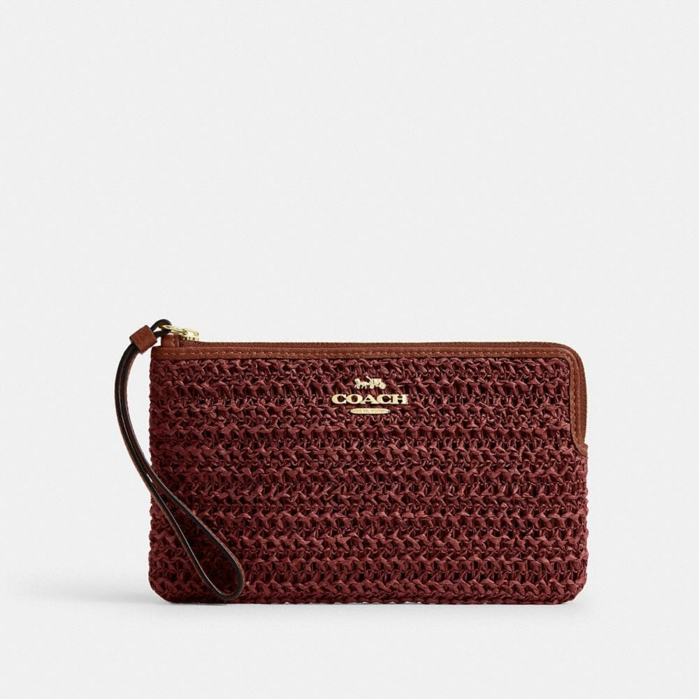 Coach Large Corner Zip Wristlet Gold Russet
