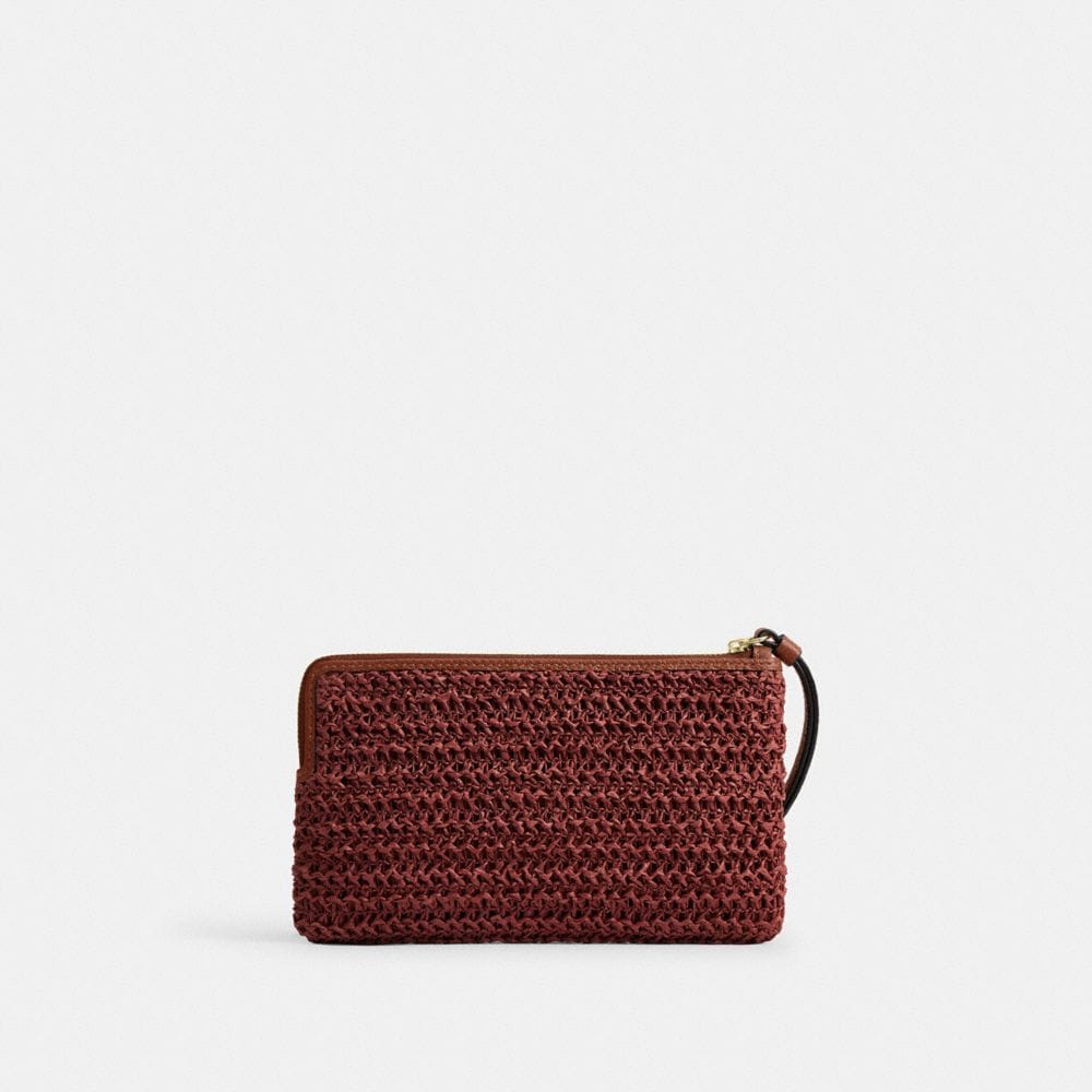 Coach Large Corner Zip Wristlet Gold Russet