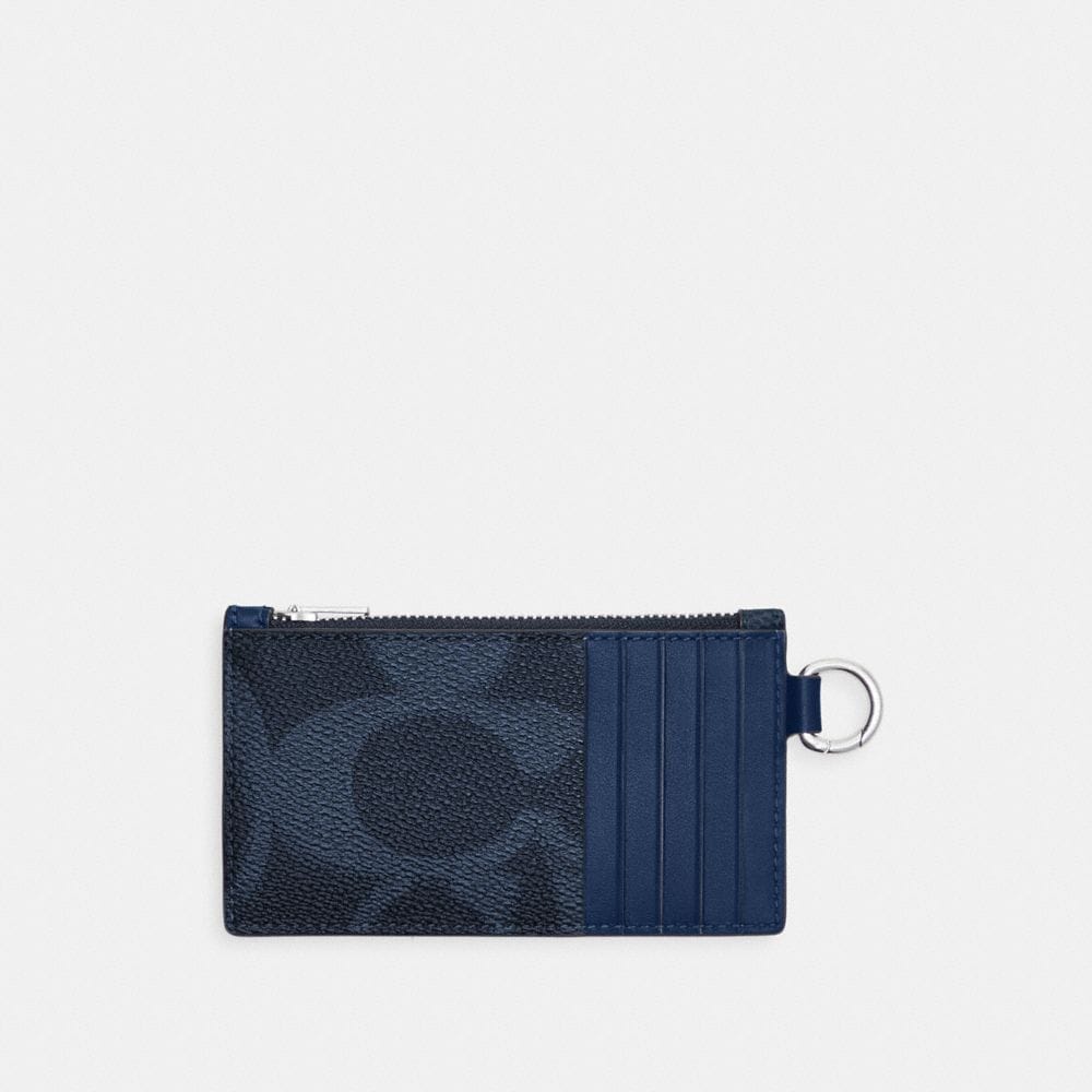 Coach Zip Card Case In Maxi Signature Canvas Denim Deep Blue
