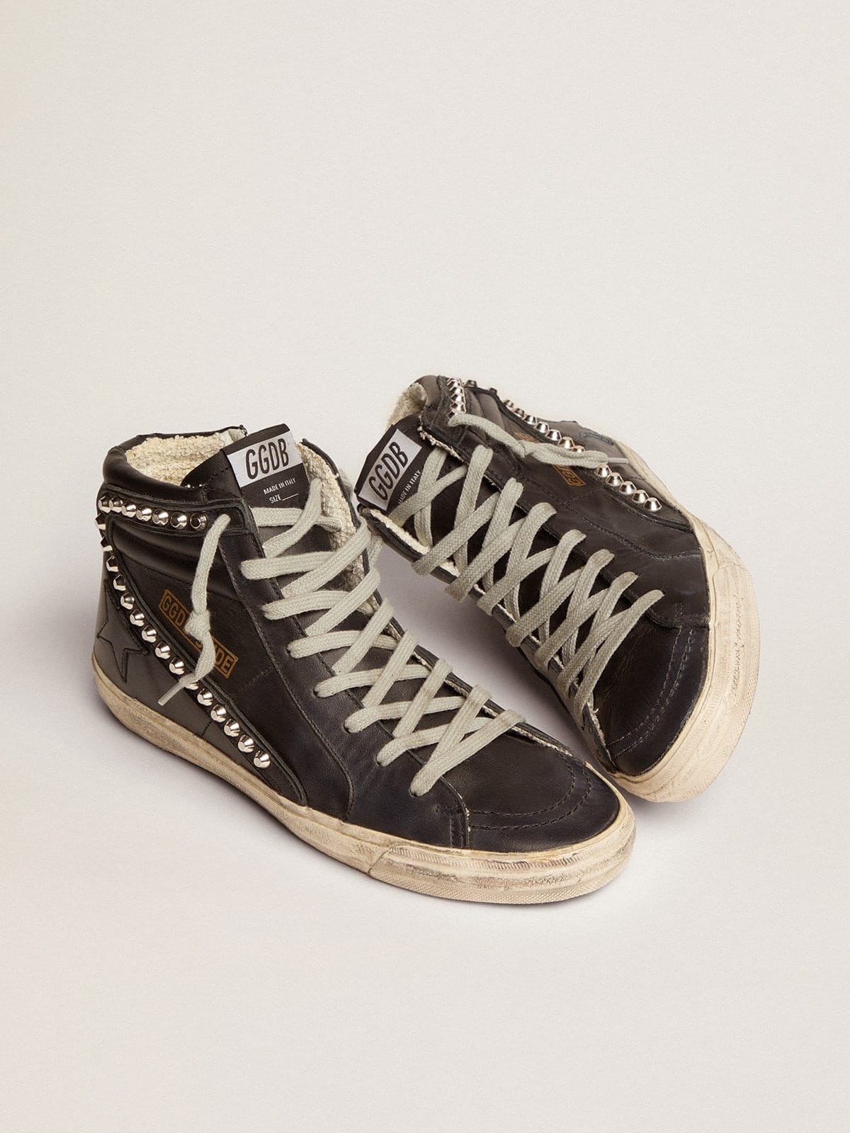 Golden Goose Womens Slide Black With Studs Womens