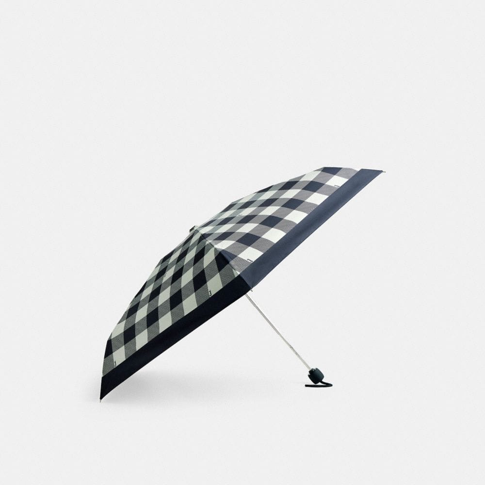 Coach Uv Protection Mini Umbrella With Gingham Print Silver Black Multi