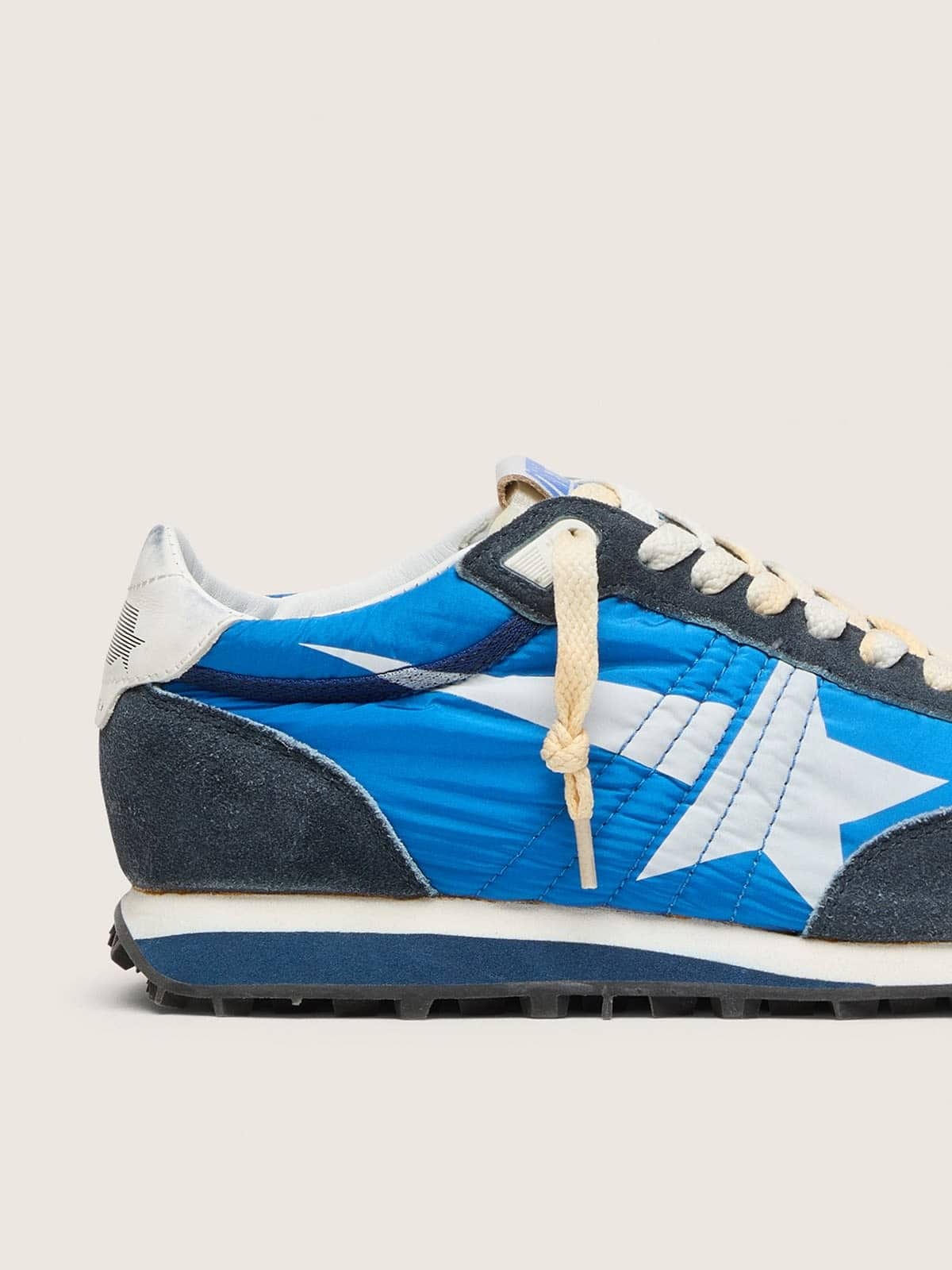 Golden Goose Womens Marathon With Blue Nylon Upper And White Star Womens