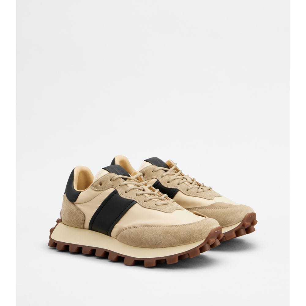 Sneakers Tods 1T In Suede And Fabric Beige Brown Mens