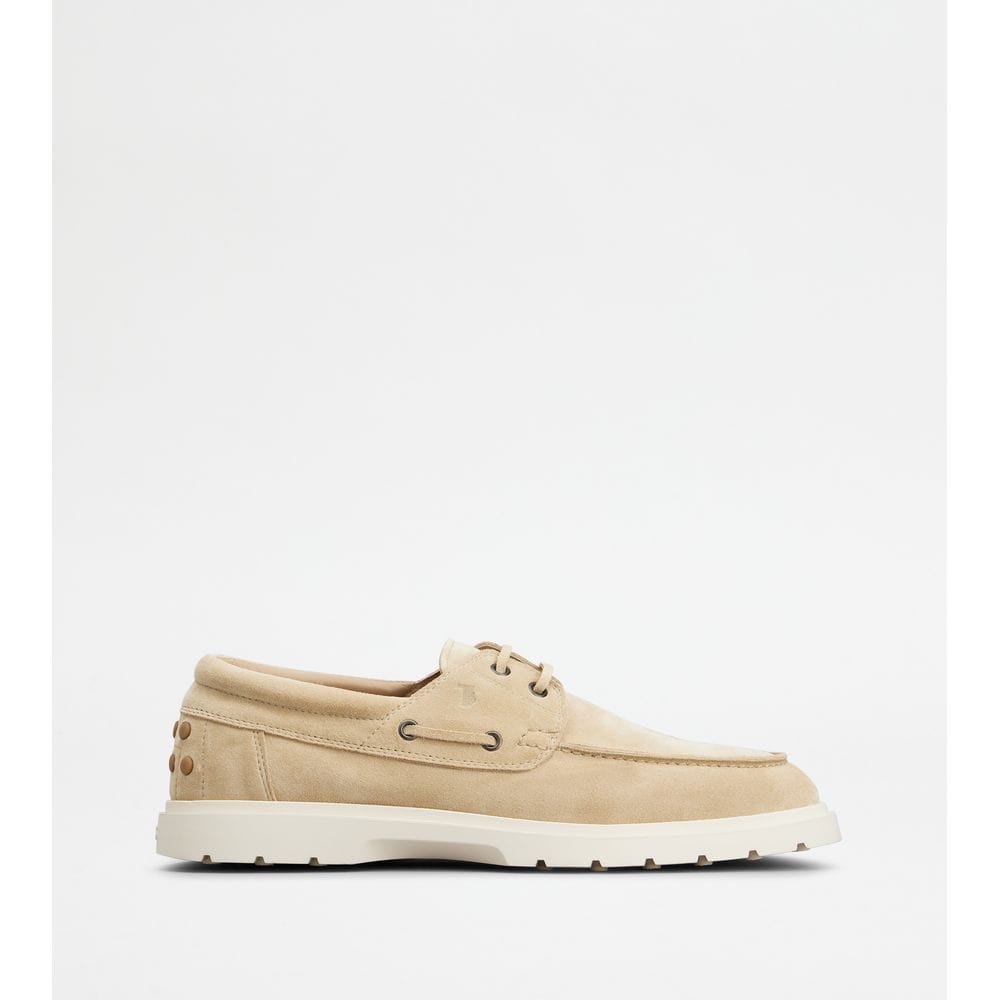 Tods Boat Shoes In Suede Beige Mens