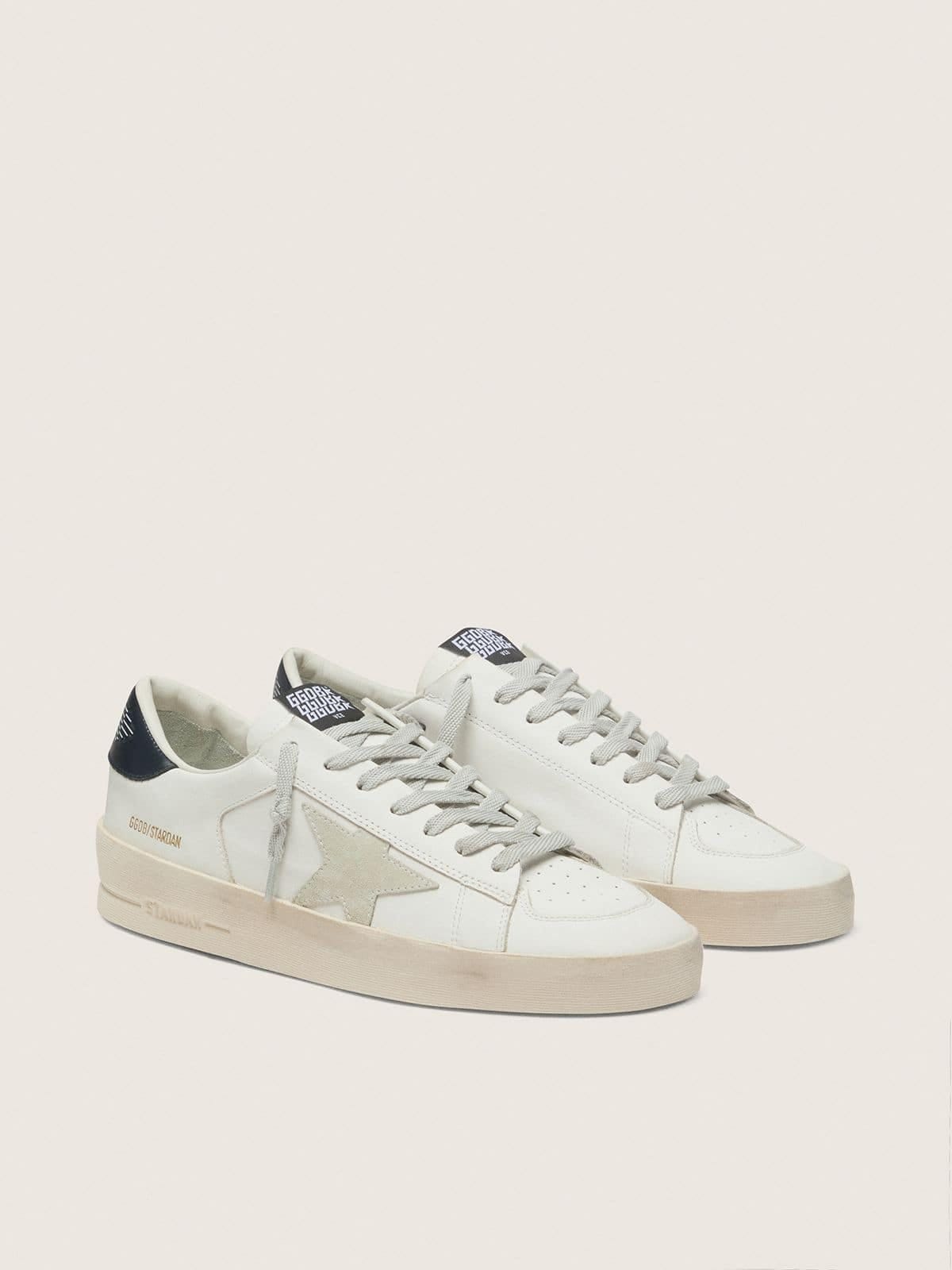 Golden Goose Mens Stardan With Star In Ice-Gray Suede And Blu-Navy Heel Tab Mens