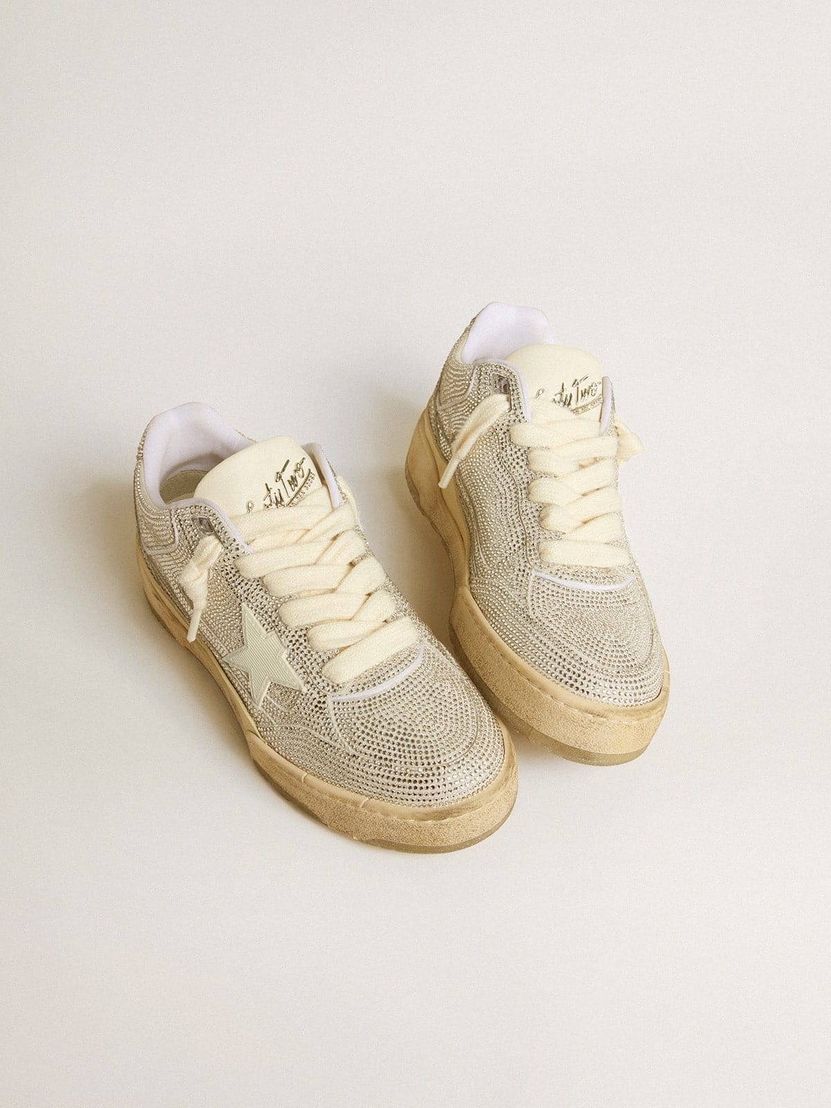 Golden Goose Womens Forty2 In White Leather And Swarovski Crystals With White Star Womens