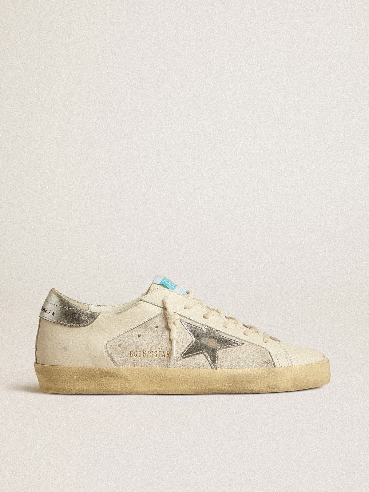 Golden Goose Super-Star In White Leather And Suede With Silver And Gold Leather Star Womens