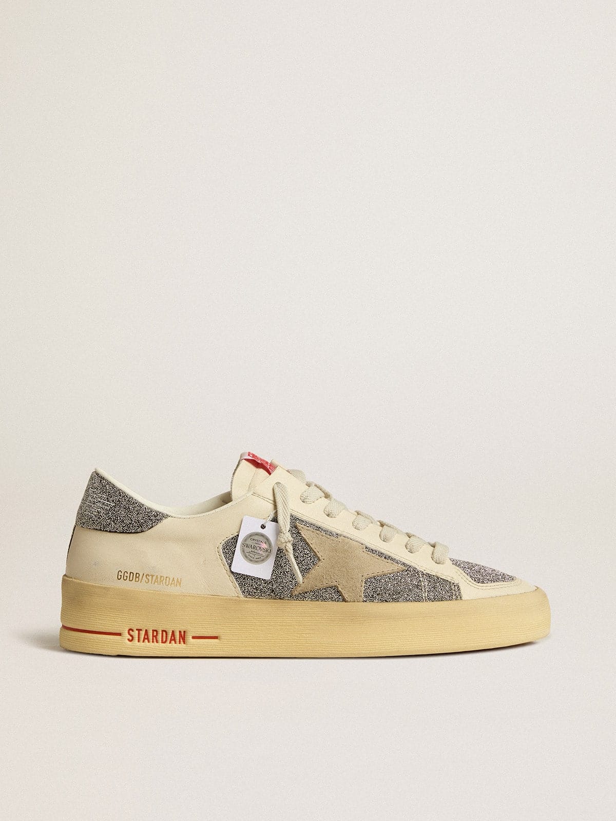 Golden Goose Womens Stardan In Suede With Sand Star And Silver Swarovski Crystal Inserts Womens