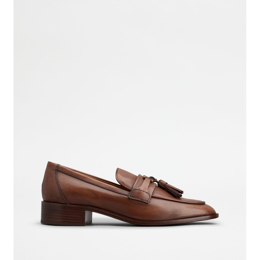 Tods Loafers In Leather With Tassels Brown Womens
