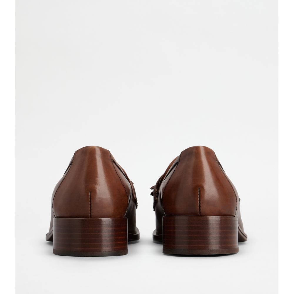 Tods Loafers In Leather With Tassels Brown Womens