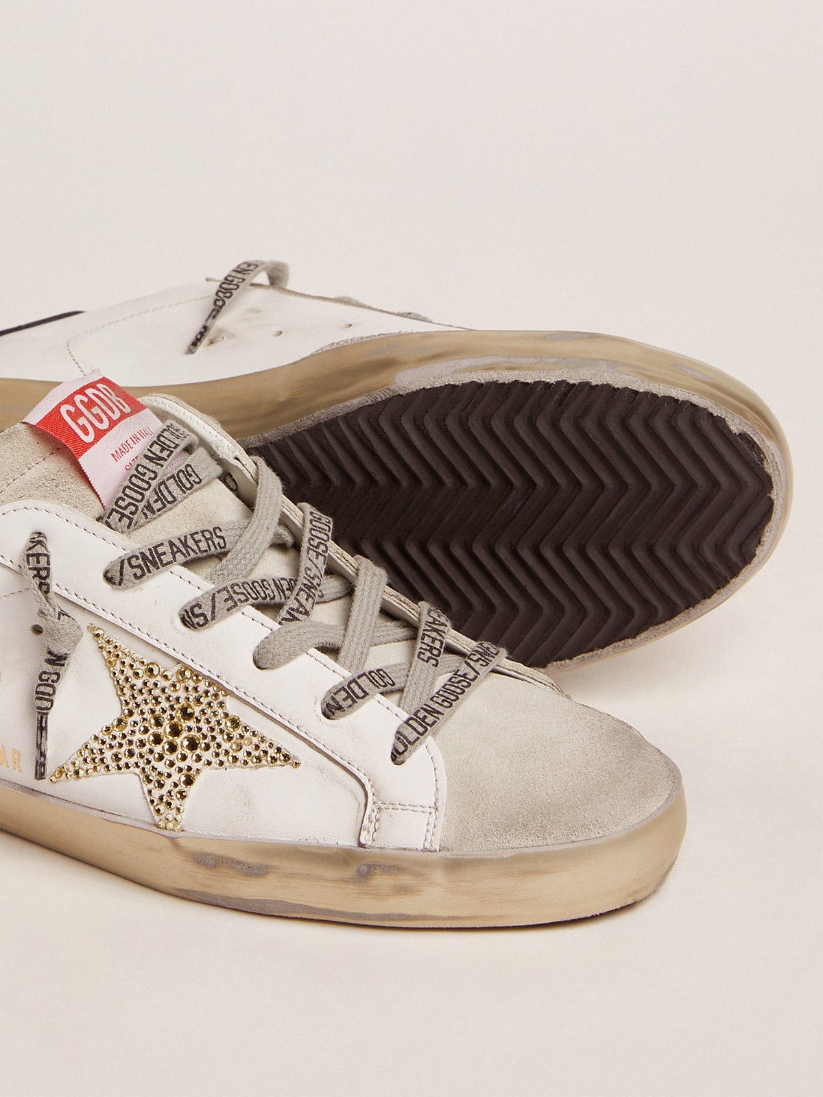 Golden Goose Womens Super-Star With Blue Heel Tab And Swarovski Crystal Star Womens