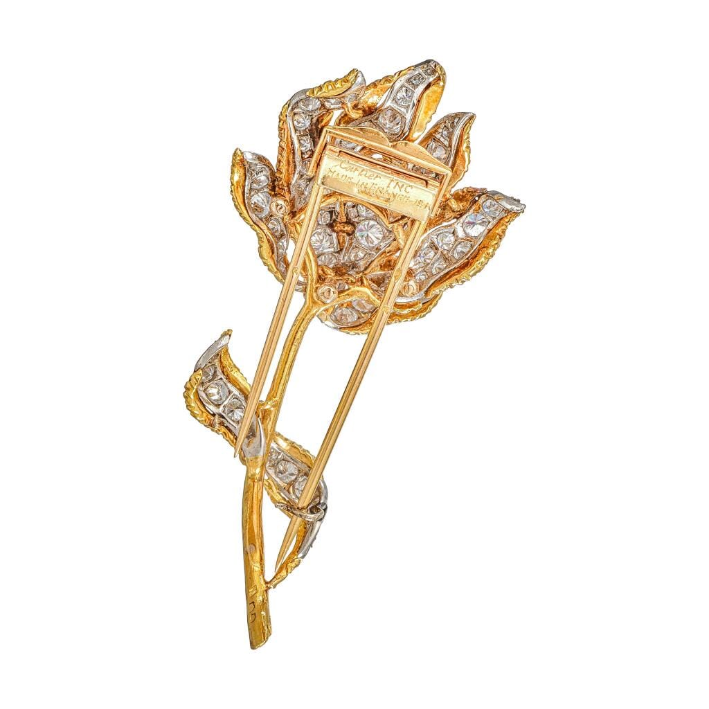 Vintage Gold, Platinum and Diamond Flower Brooch
