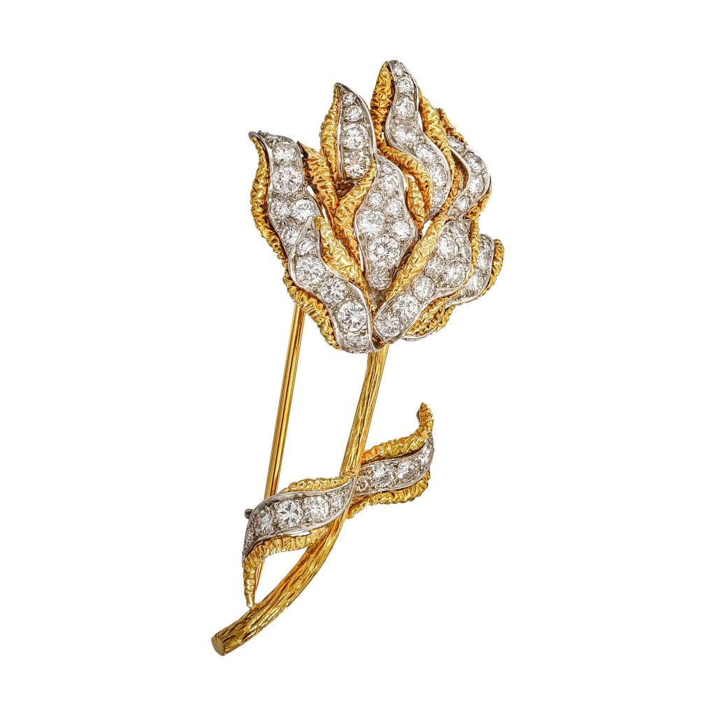 Vintage Gold, Platinum and Diamond Flower Brooch