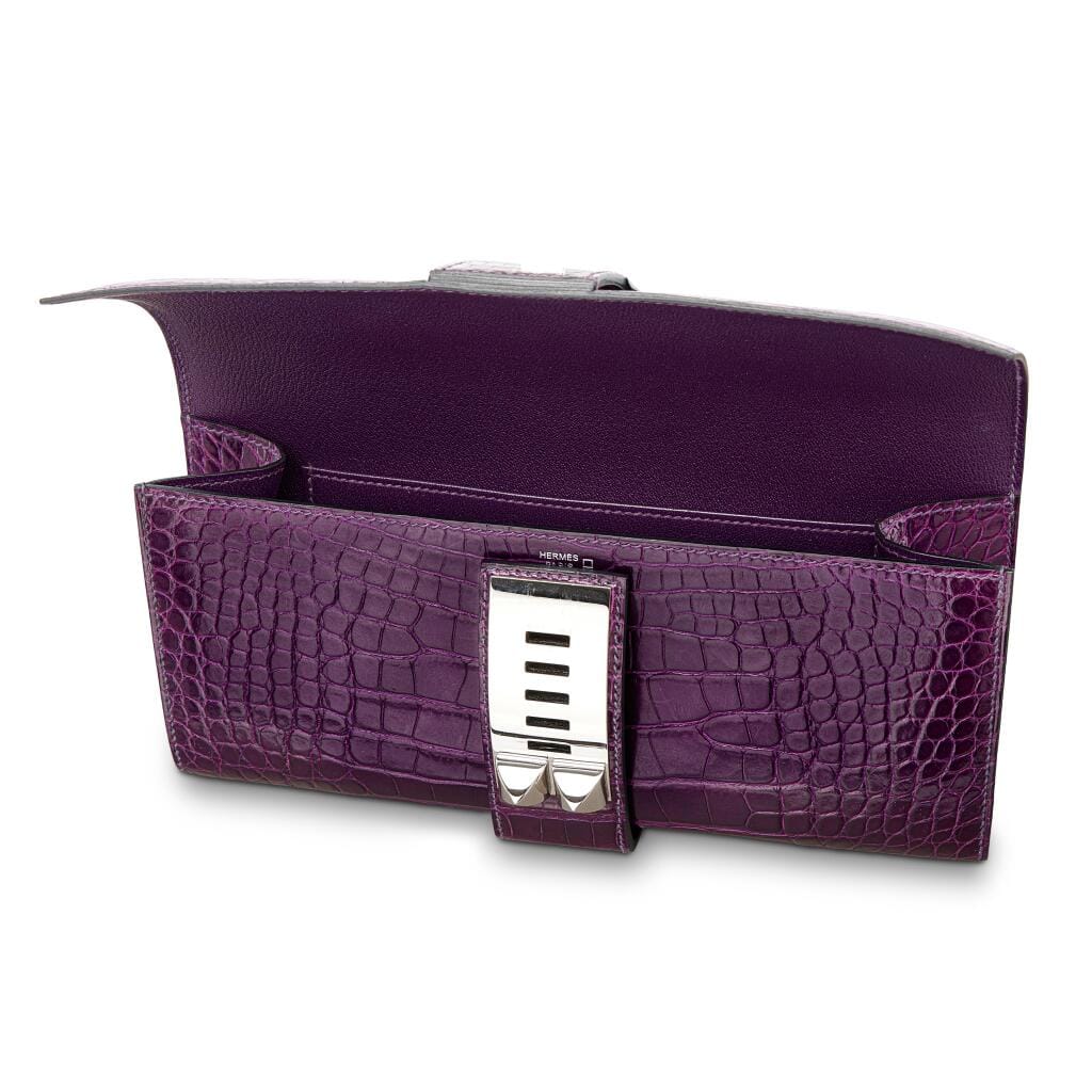 Amethyst Shiny Alligator Medor Clutch 23 Palladium Hardware, 2014