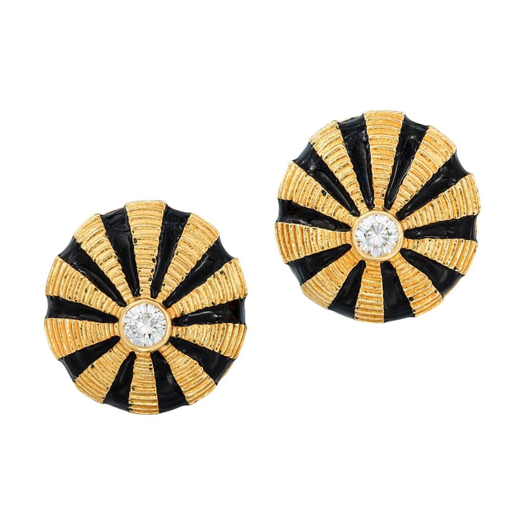 Vintage Gold, Enamel and Diamond Earrings