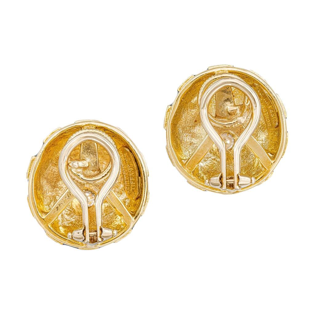 Vintage Gold, Enamel and Diamond Earrings