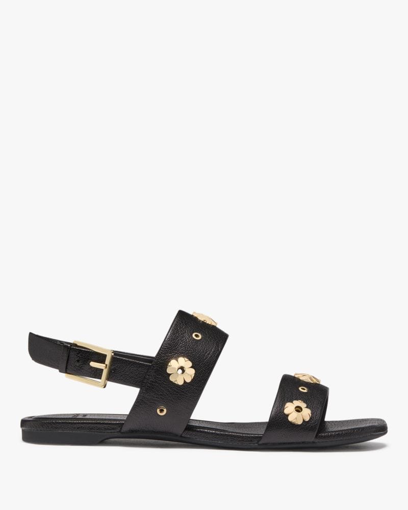 Katespade Spade Flower Stud Flat Sandals Black