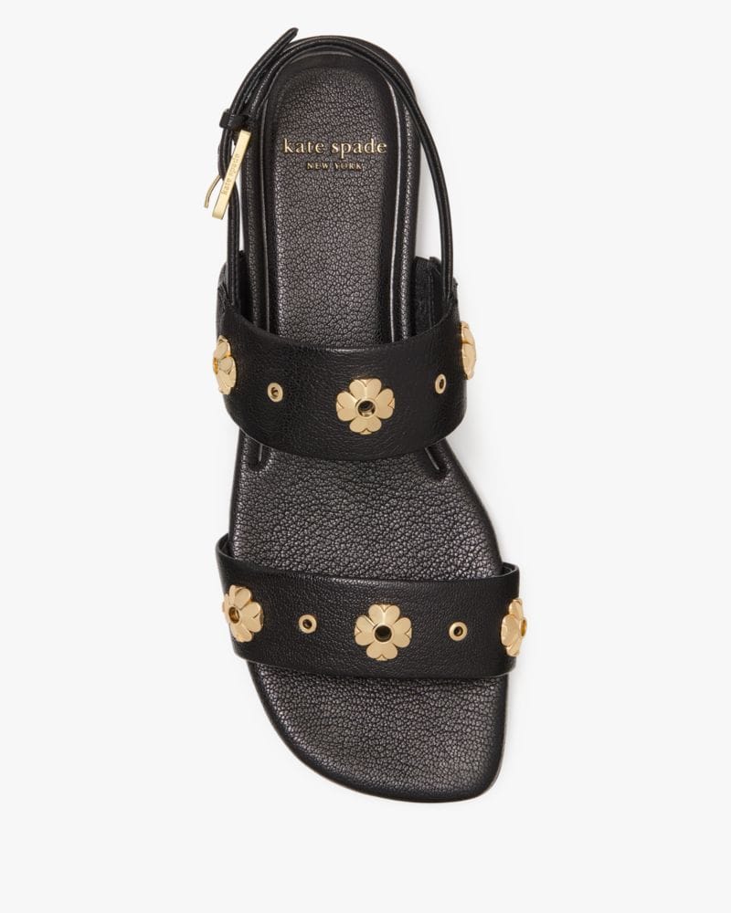 Katespade Spade Flower Stud Flat Sandals Black
