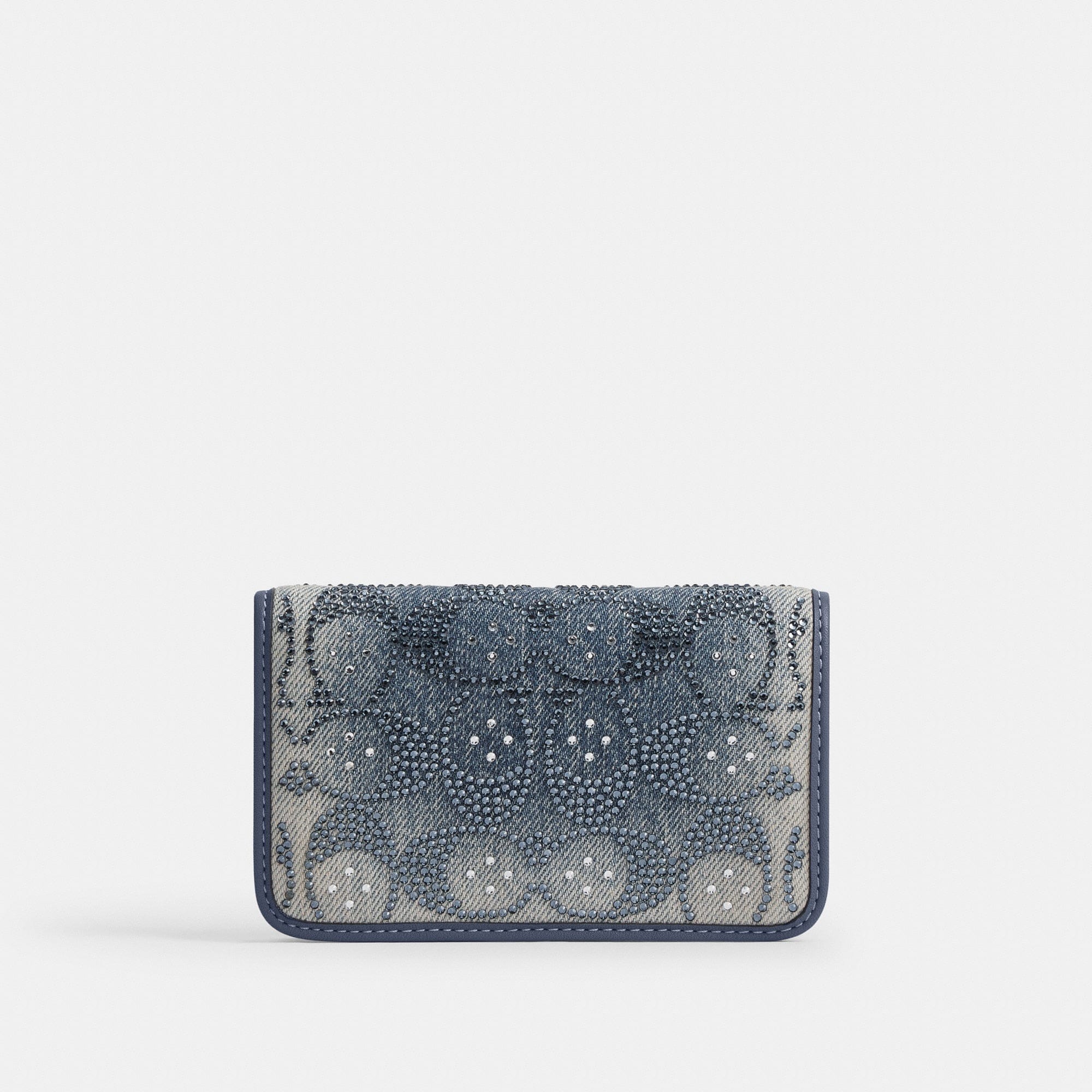 Essential Slim Card Case In Regenerative Cotton Denim With Crystal Signature