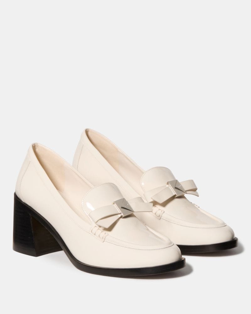 Katespade Deco Bow Heeled Loafer Cashew Milk