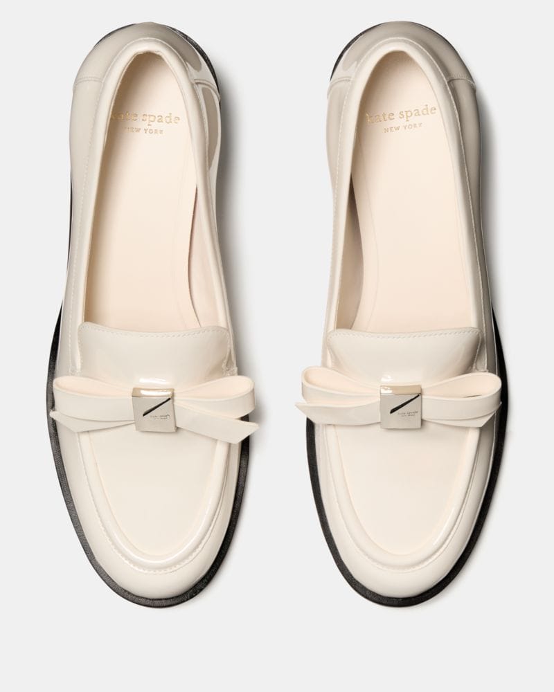 Katespade Deco Bow Heeled Loafer Cashew Milk