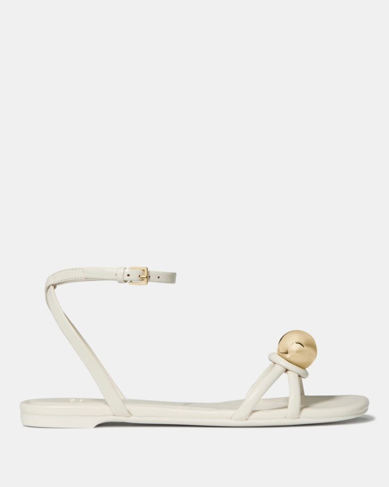 Katespade Harmony Smooth Leather Flat Sandal Cream