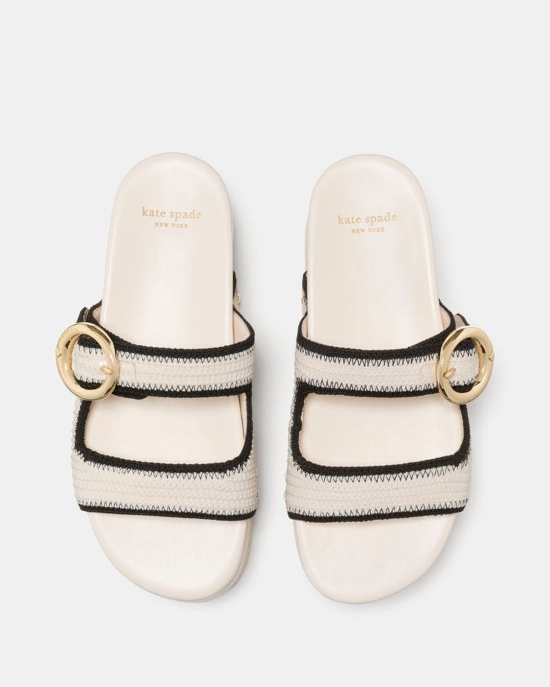 Katespade Halo Platform Footbed Sandal Cream Black.