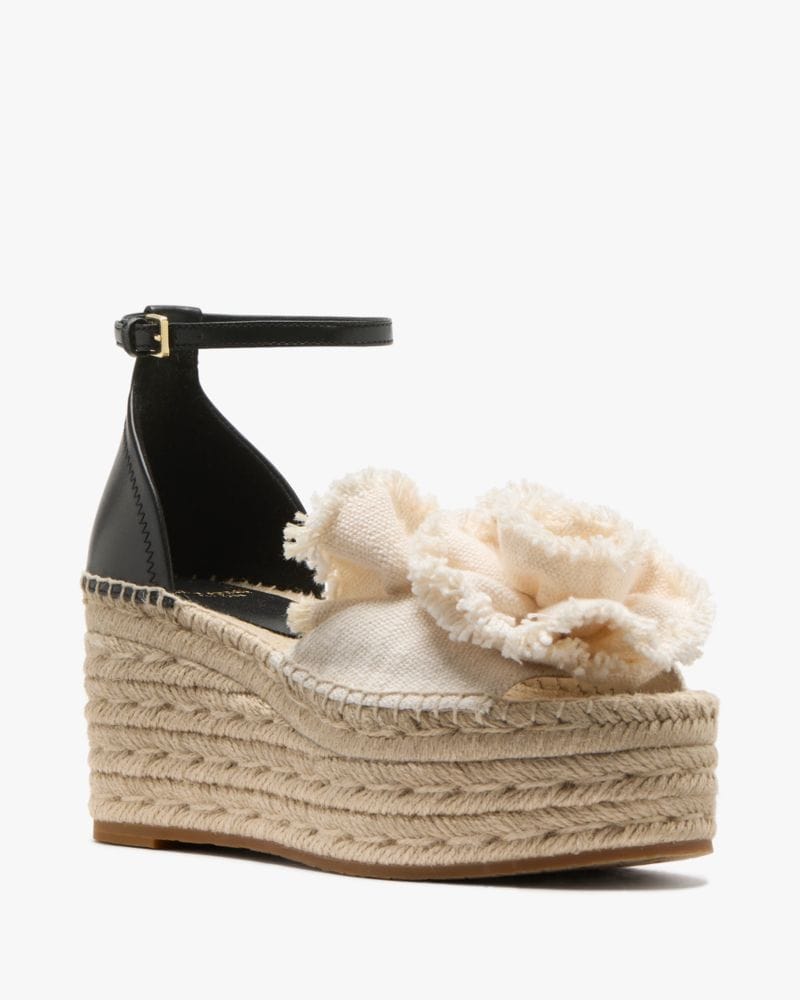 Katespade Flourish Espadrille Wedge Sandals Black Cream