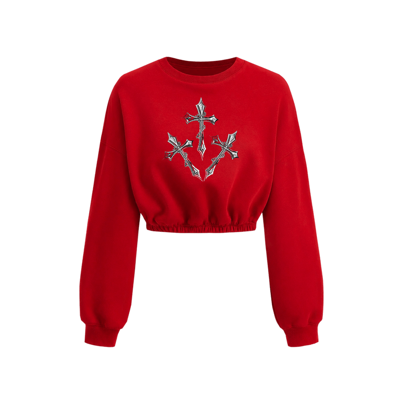 Voyd Abyss Cross Cropped Crewneck Red Top