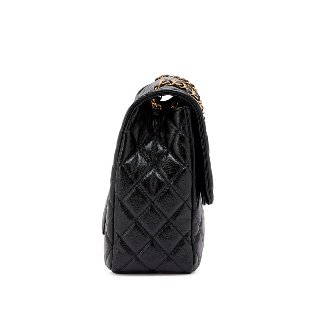 Black Quilted Grained Calfskin XXL Classic Airline Travel Flap Bag Aged Gold Hardware, 2024