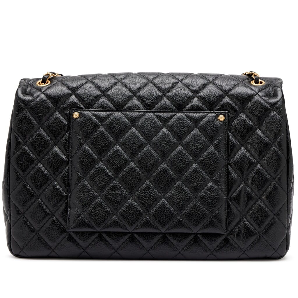 Black Quilted Grained Calfskin XXL Classic Airline Travel Flap Bag Aged Gold Hardware, 2024