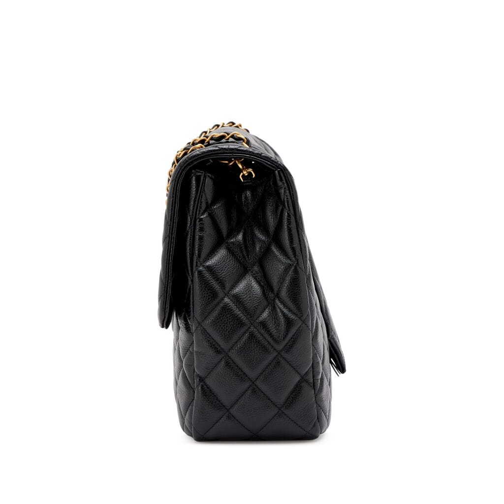 Black Quilted Grained Calfskin XXL Classic Airline Travel Flap Bag Aged Gold Hardware, 2024