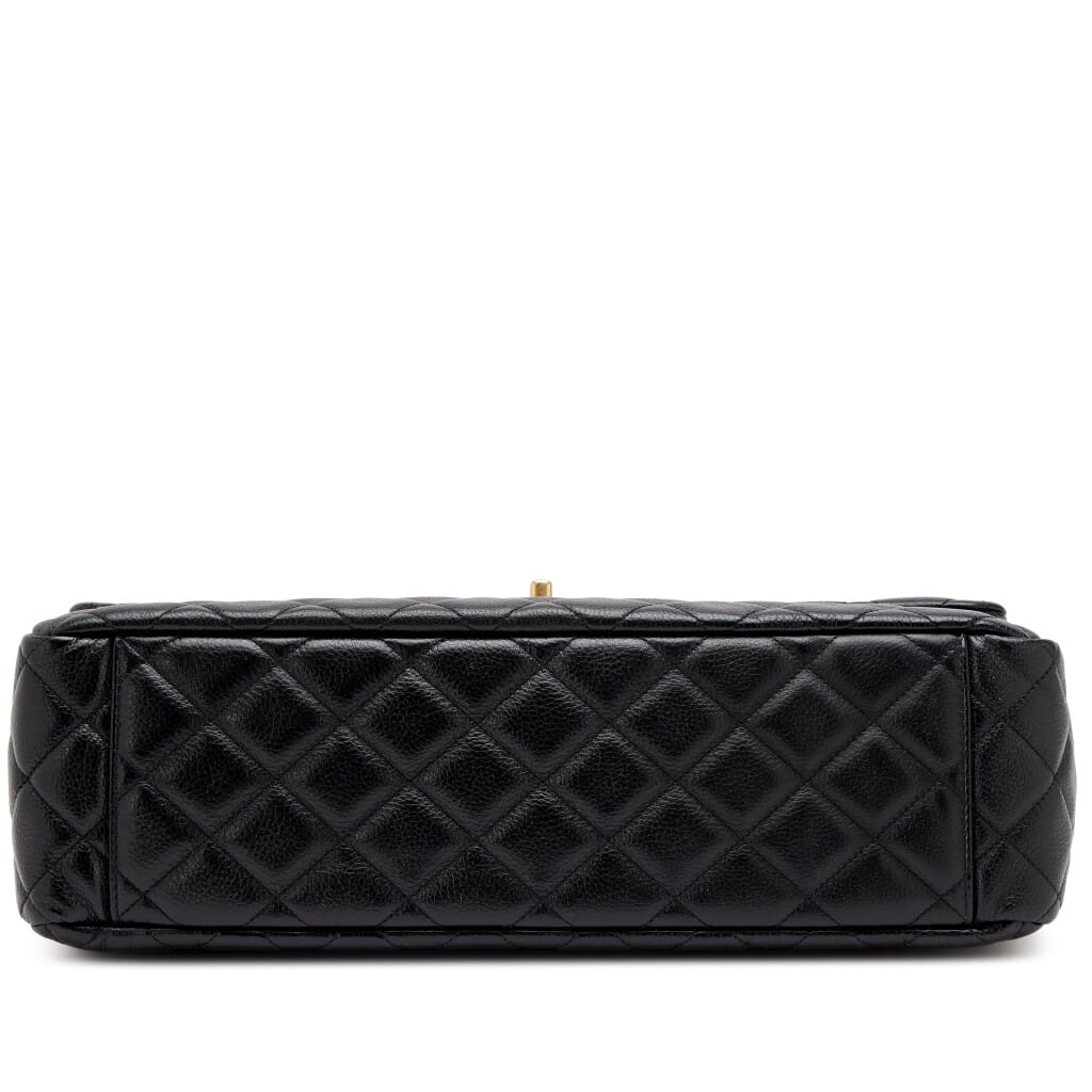 Black Quilted Grained Calfskin XXL Classic Airline Travel Flap Bag Aged Gold Hardware, 2024