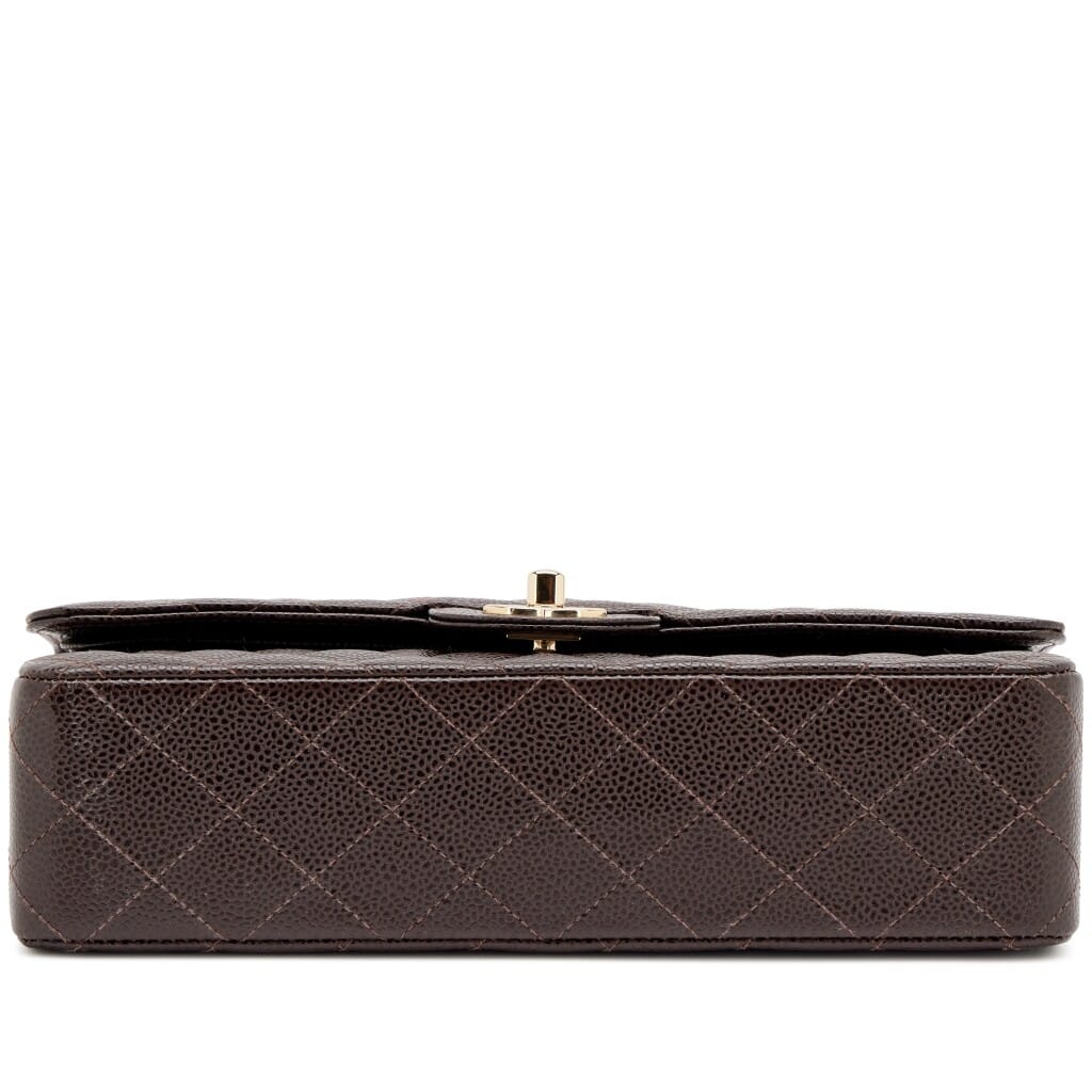 Chocolate Brown Quilted Caviar Medium Classic Double Flap Bag Gold Hardware, 2004-2005