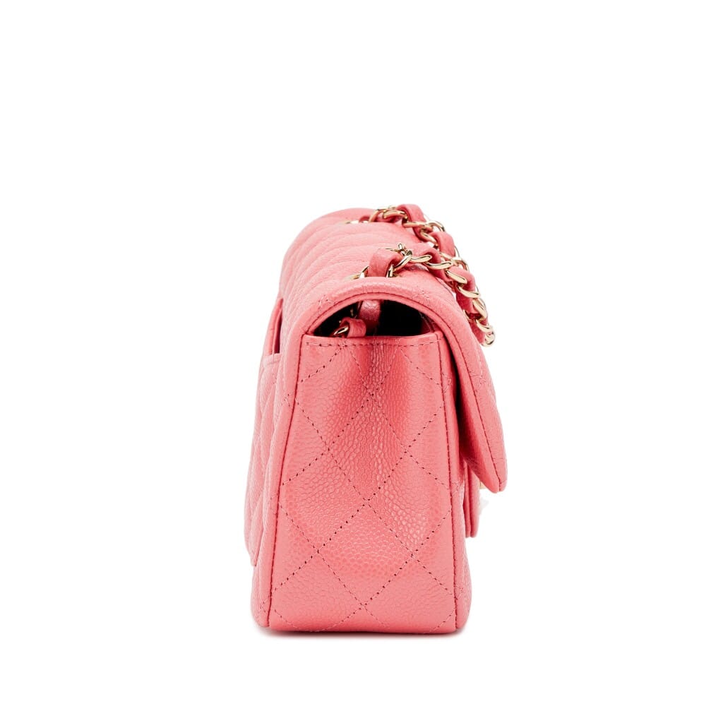 Pearly Pink Quilted Caviar Mini Rectangular Classic Flap Bag Light Gold Hardware, 2018