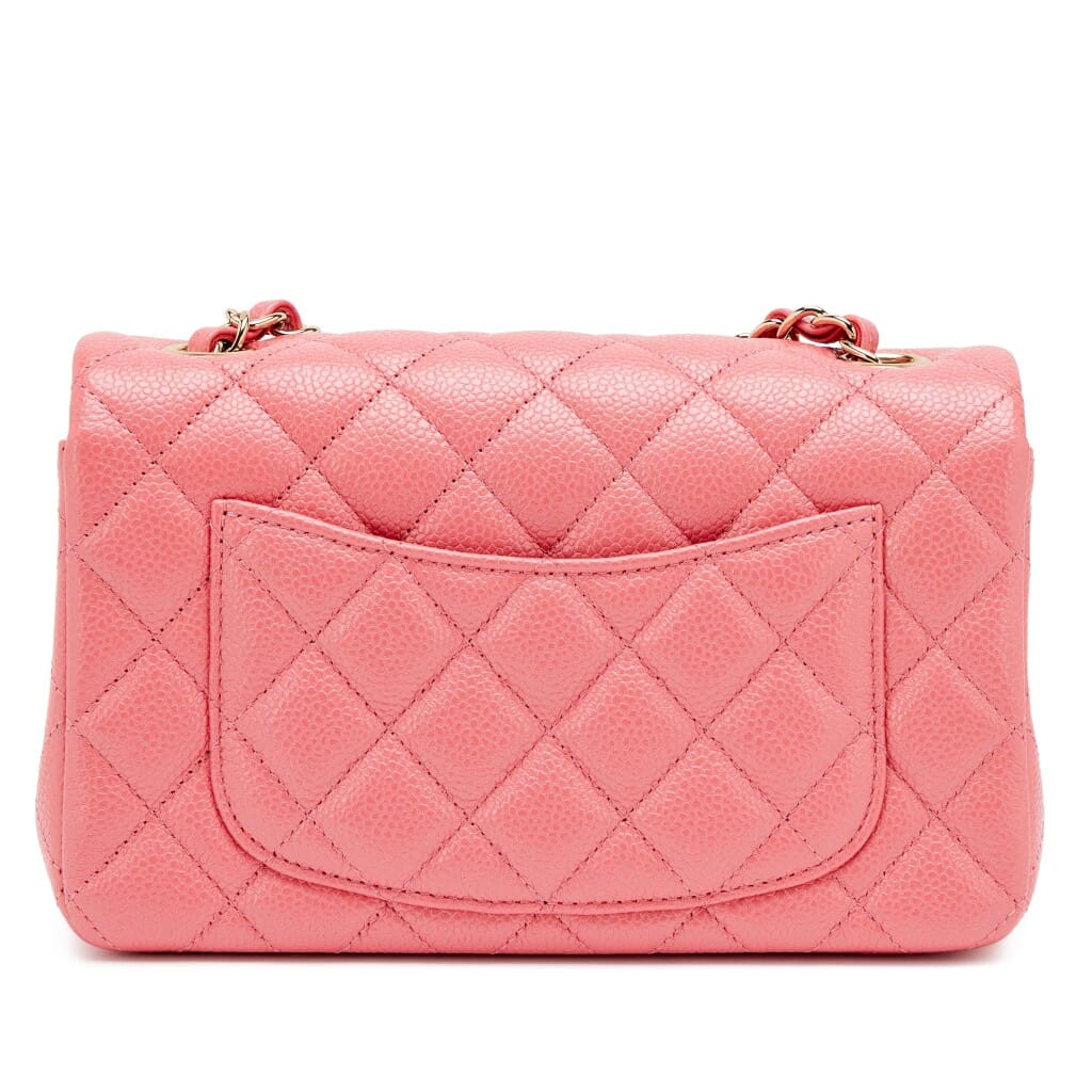 Pearly Pink Quilted Caviar Mini Rectangular Classic Flap Bag Light Gold Hardware, 2018