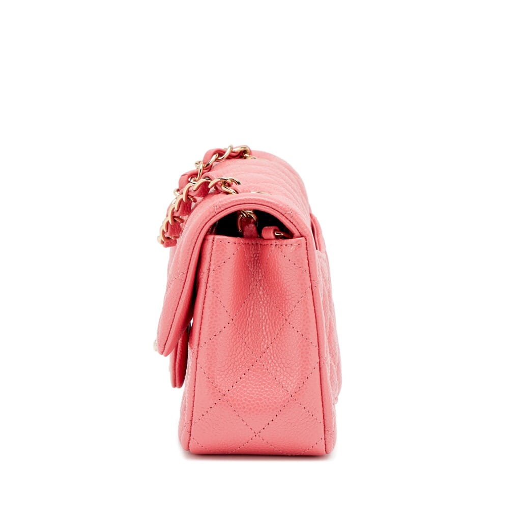 Pearly Pink Quilted Caviar Mini Rectangular Classic Flap Bag Light Gold Hardware, 2018