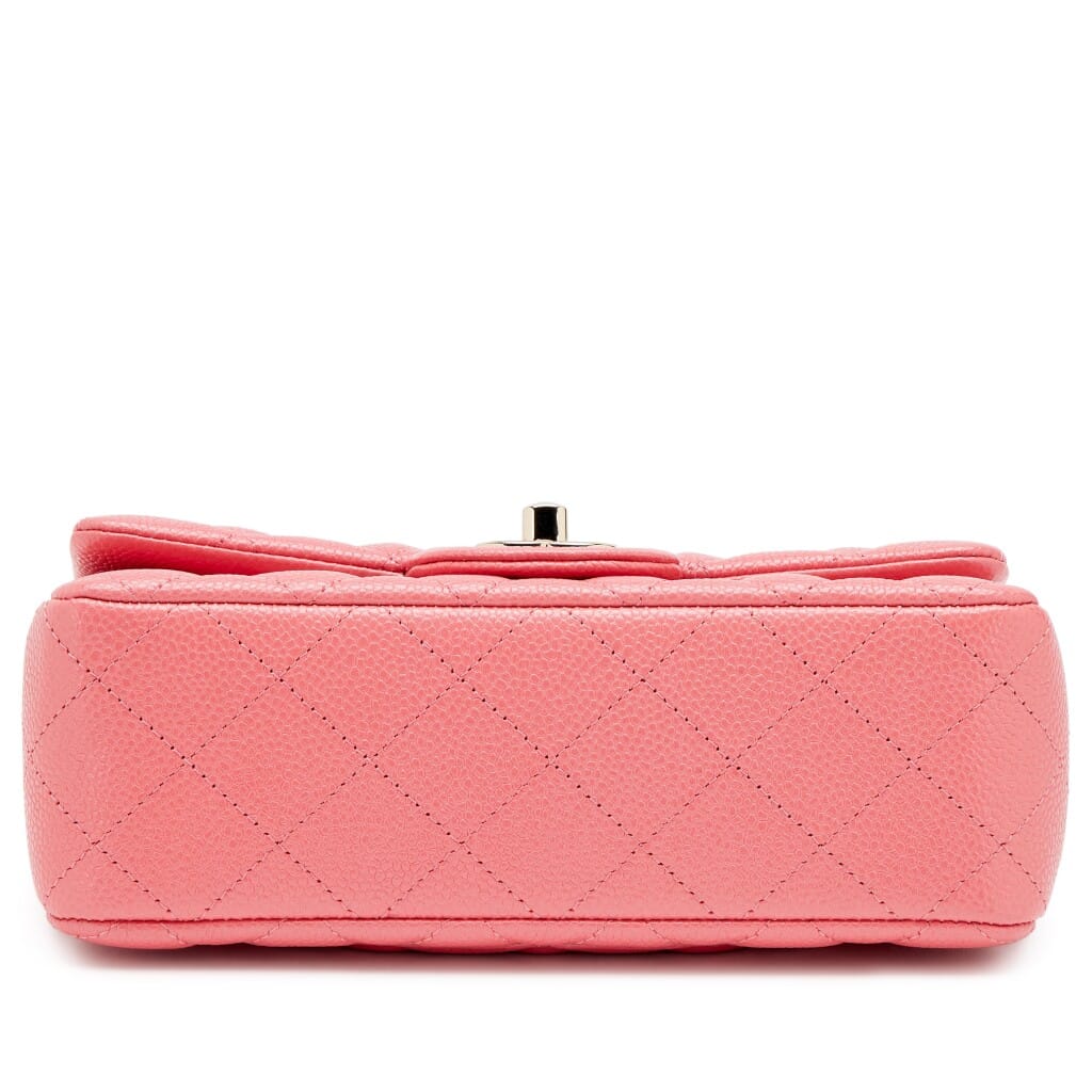 Pearly Pink Quilted Caviar Mini Rectangular Classic Flap Bag Light Gold Hardware, 2018