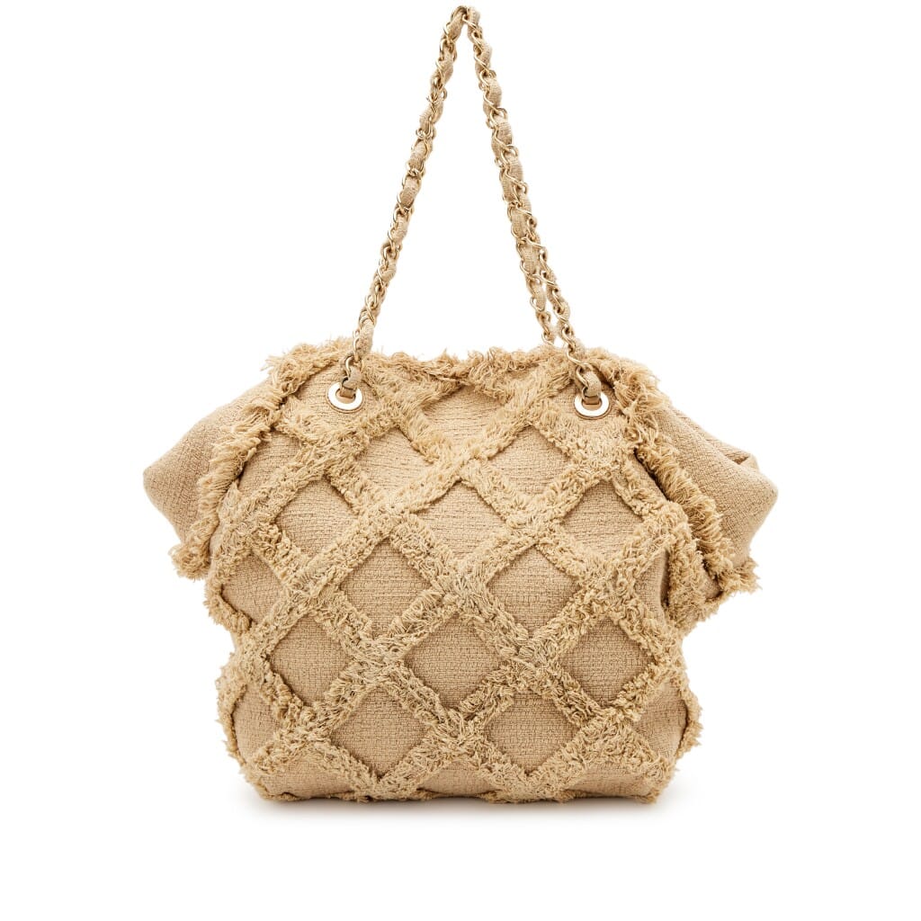 Beige Organic Rope Woven Tweed Nature Tote Brushed Gold Hardware, 2010