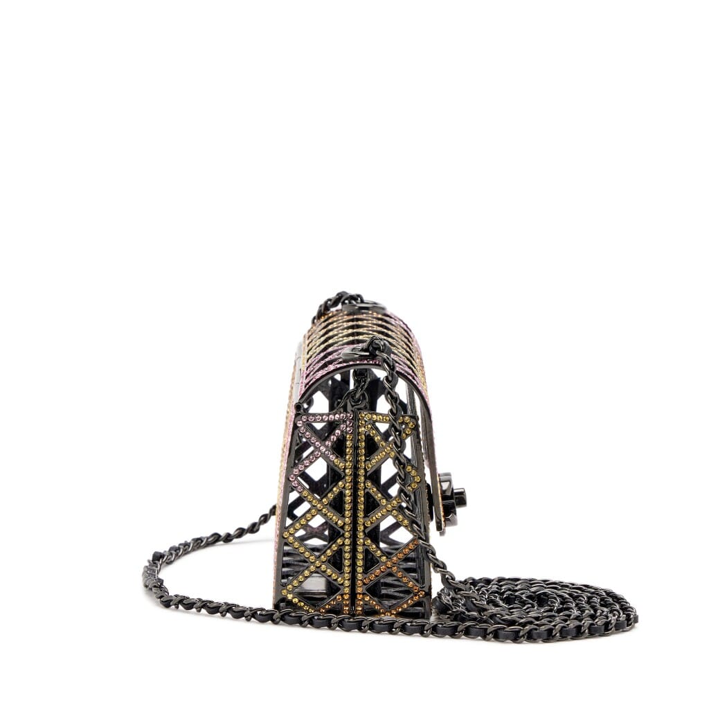 Multicolor Strass Crystal and Black Ruthenium Quilted Cage Mini Evening Bag Black Hardware, 2024