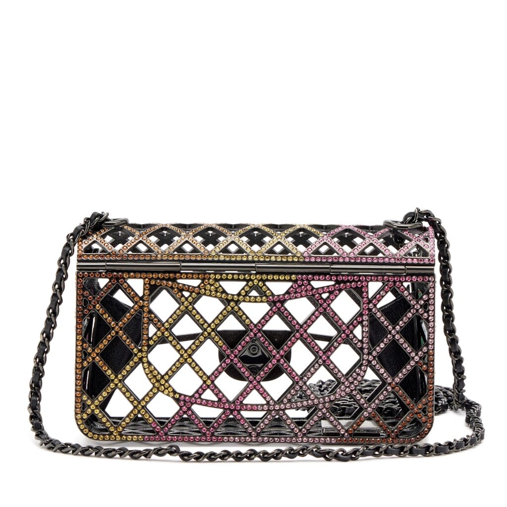Multicolor Strass Crystal and Black Ruthenium Quilted Cage Mini Evening Bag Black Hardware, 2024