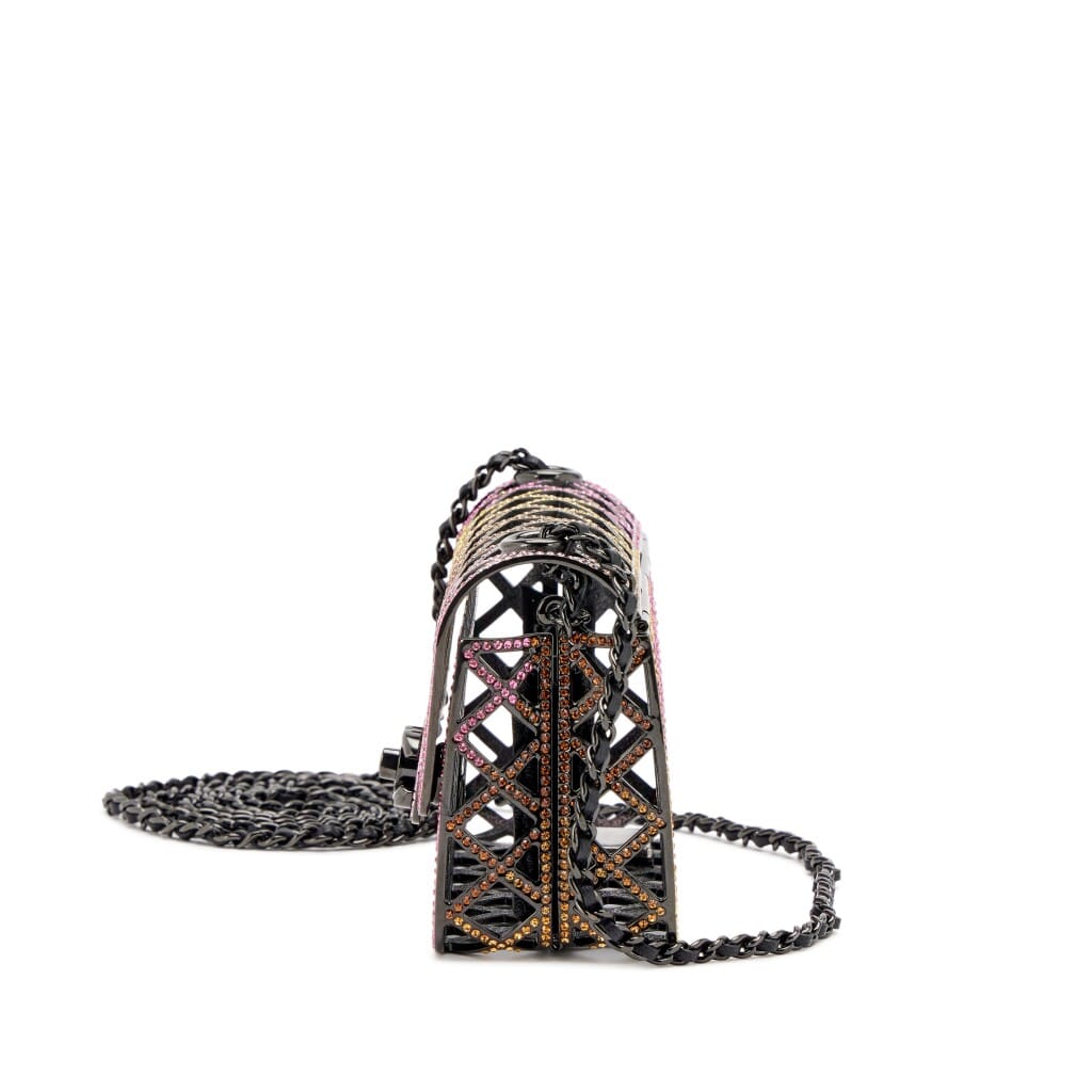 Multicolor Strass Crystal and Black Ruthenium Quilted Cage Mini Evening Bag Black Hardware, 2024
