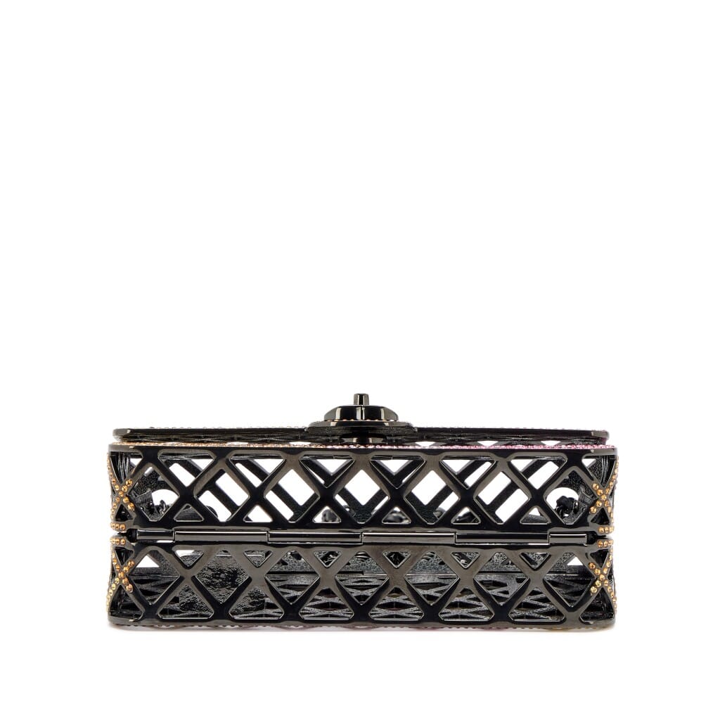 Multicolor Strass Crystal and Black Ruthenium Quilted Cage Mini Evening Bag Black Hardware, 2024