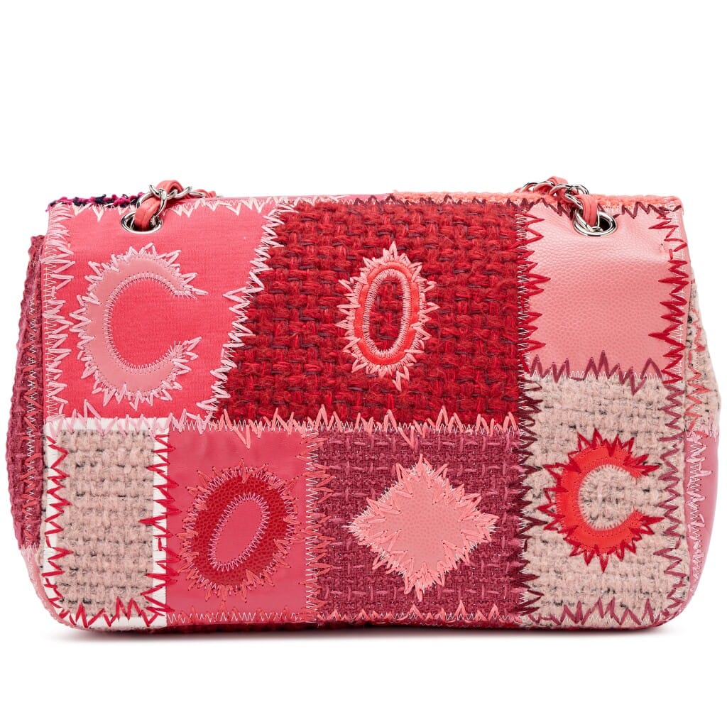 Pink Tweed, Caviar, and Calfskin Patchwork Medium Classic Single Flap Bag Silver Hardware, 2016