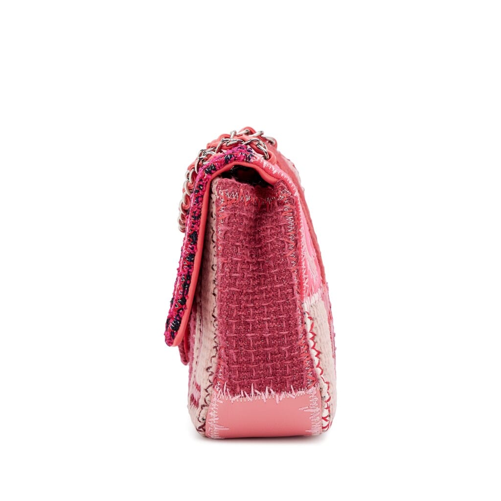 Pink Tweed, Caviar, and Calfskin Patchwork Medium Classic Single Flap Bag Silver Hardware, 2016