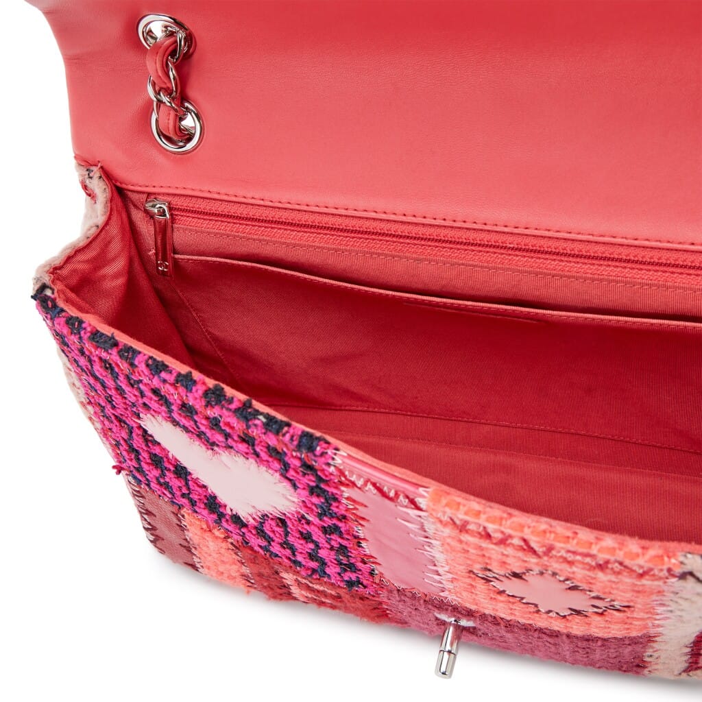 Pink Tweed, Caviar, and Calfskin Patchwork Medium Classic Single Flap Bag Silver Hardware, 2016