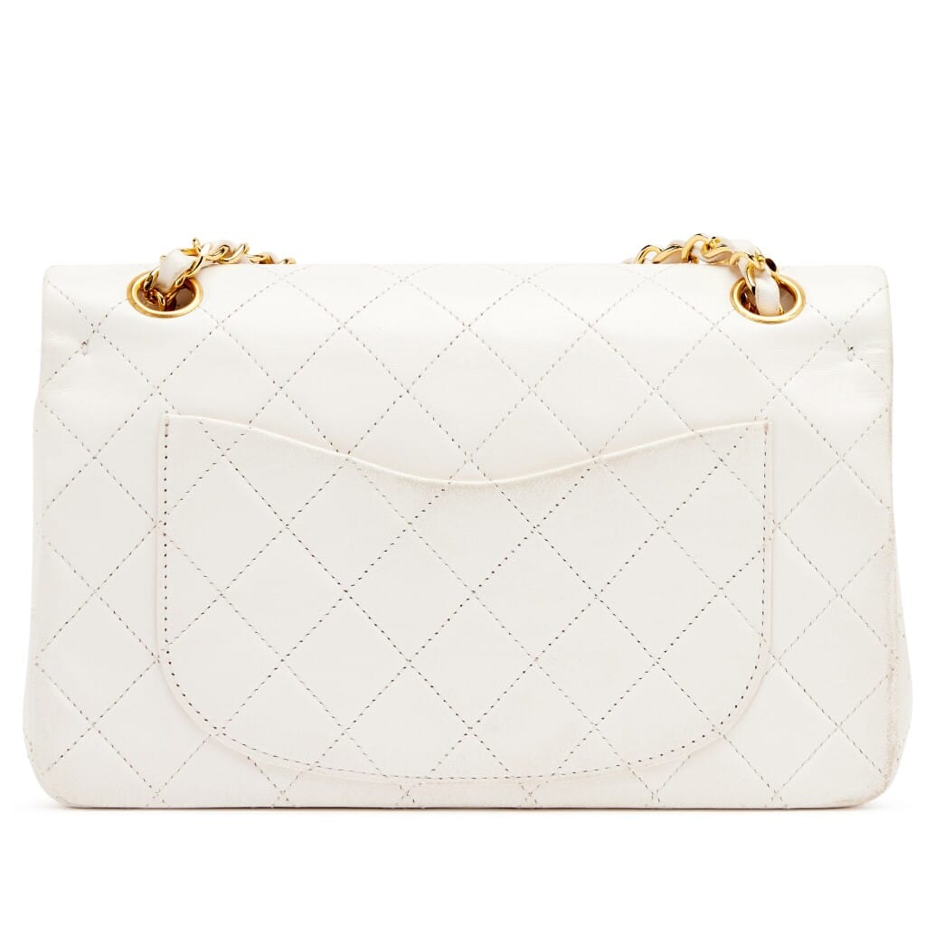 Vintage White Quilted Lambskin Small Classic Double Flap Bag Gold Hardware, 1989-1991