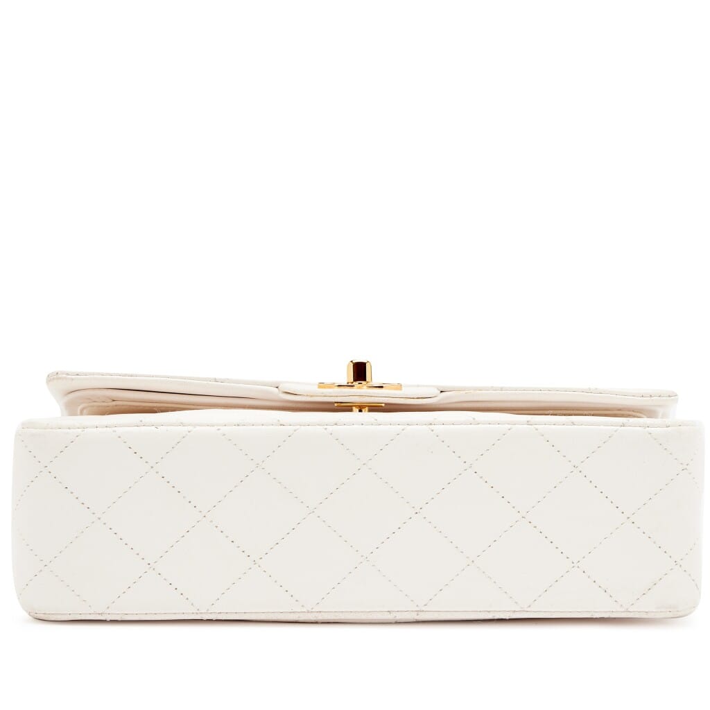 Vintage White Quilted Lambskin Small Classic Double Flap Bag Gold Hardware, 1989-1991