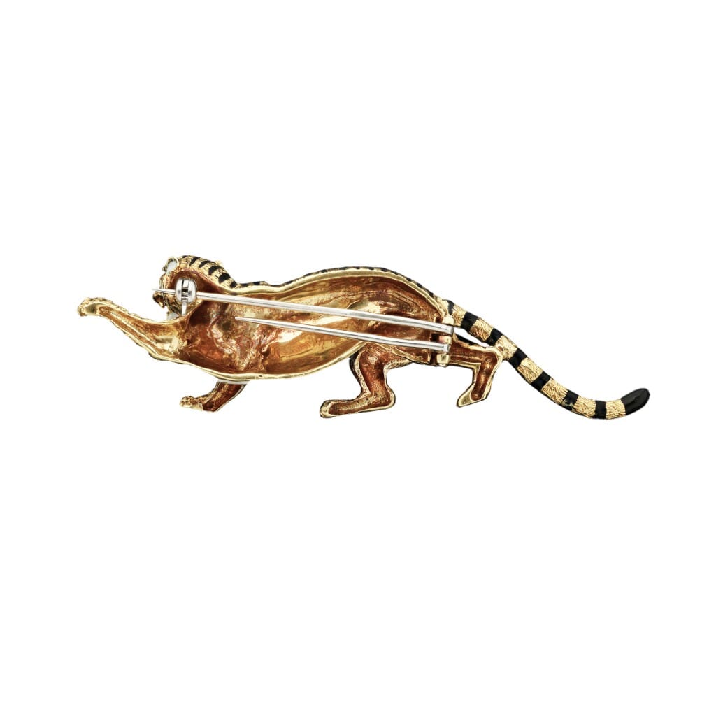 Vintage Gold, Enamel and Diamond Tiger Brooch